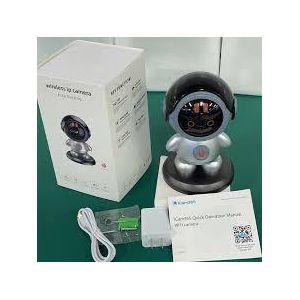 Caméra robot WiFi 1080p avec détection de mouvement, communication bidirectionnelle, angle rotatif, zoom numérique 6x, vision nocturne HD, port USB-C, design élégant et IA intelligente.