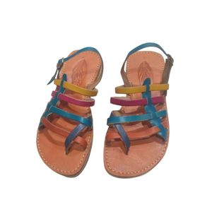 Sandale Artisanale en Cuir Véritable pour Femme - Bleu