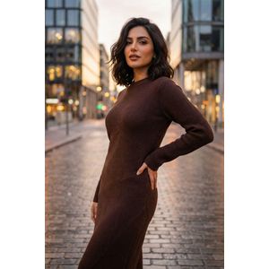 Marwa فستان طويل محبوك - R5082H26 - بني داكن