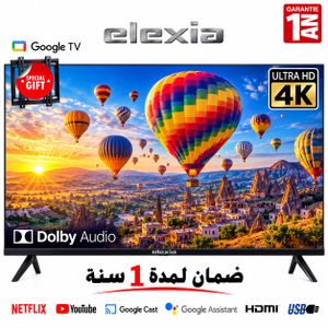 Elexia 55 4K UHD Smart Google TV Dolby Audio & HDMI/USB, Wi-Fi intégré + Support Gratuit