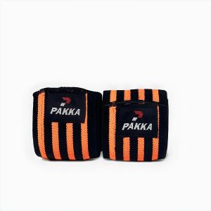 Pakka Bandes de Poignet - Soutien Élastique Renforcé - Musculation & Haltérophilie - Noir & Orange