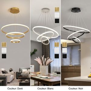Lustre suspendu 3 anneaux LED avec changement de lumiére télécommande