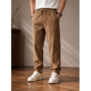 General Pantalon Homme Décontracté Marron – Coupe Droite avec Taille Élastique et Cordon de Serrage