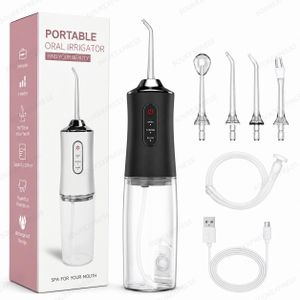 Hydropulseur Dentaire Portable Sans Fil à Haute Pression - Nettoyeur de Dents Water Flosser Rechargeable- Irrigateur Buccal Nettoyeur de Dents à 3 Modes et 4 Buses - Noir