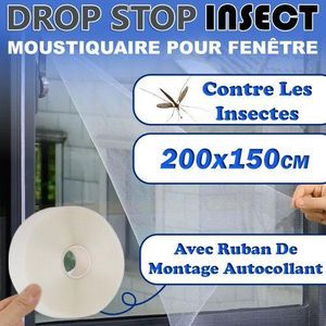 Drop Stop Moustiquaire pour fenêtre, 200 x 150 cm, Moustiquaire avec ruban adhésif