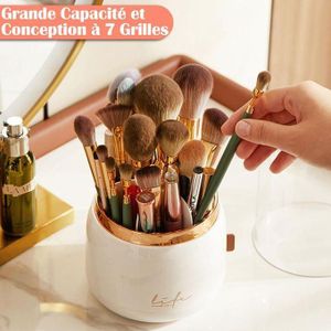 Organisateur Cosmétique Rotatif 360° avec Couvercle pour Bureau et Coiffeuse