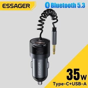 ESSAGER Chargeur de Voiture 5.3 35W PD + QC avec Adaptateur Bluetooth AUX 3.5mm – Charge Rapide USB-A/Type-C pour iPhone, Samsung, Huawei, Xiaomi, iPad