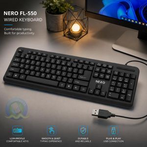 Nero Clavier Filaire FL-550 USB  Clavier AZERTY Confortable Plug & Play pour PC et Windows