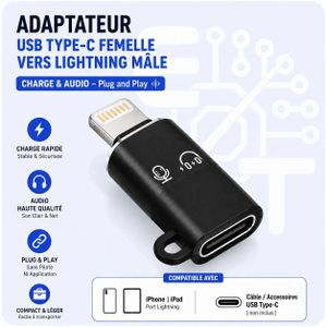Adaptateur USB Type-C Femelle vers Lightning Mâle – Charge et Audio pour iPhone & iPad