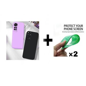 Case Pack : 2 pochette Redmi Note 11 (4G) silicone Goma Noir et Mauve + 2 ciramik