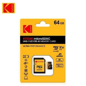 Kodak Carte mémoire 64 Go micro SDXC UHS-I U3 V30 A1 4K Ultra HD haute vitesse 100 mo/s