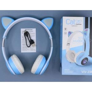 Casque audio sans fil oreilles de chat LED pliable avec micro Bluetooth 5.0 et lecteur MP3