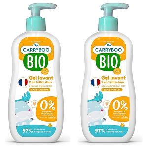 Lot de 2 - Gel Lavant 2 en 1 Ultra Doux à l'Extrait d'Abricot Bio Sans Parfum Pour Bébé 500ml