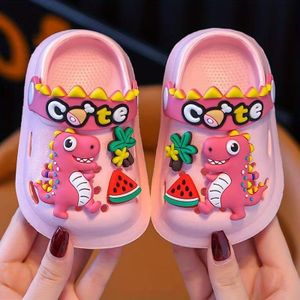 Sabots de Plage Enfant Roses – Motif Dinosaure & Pastèque