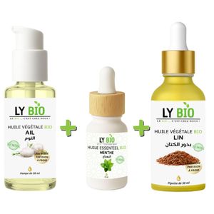 LY BIO PACK HUILE AIL 50ML - POMPE + HUILE ESSENTIEL MENTHE 10ML + HUILE LIN 50ML - PIPETTE