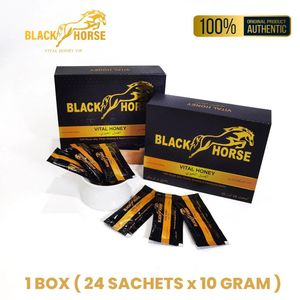 عسل بلاك هورس فيتال - عسل عضوي للرجال ممزوج بالهلام الملكي الطبيعي، وحبوب اللقاح، والأعشاب الغذائية - عبوة كبيرة تحتوي على 24 كيسًا