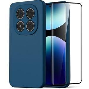 Case Pochette Souple Liquid Silicone pour Xiaomi Redmi note 14 pro 5G bleu avec Incassable Verre De Protection Verre Trempé écran