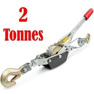 Treuil manuel a cable 2 tonnes tire fort professionnel, Treuil de levage et de traction en acier robuste avec double crochet de securite, Outil de remorquage manuel universel pour chantier et vehicule