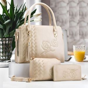 حقيبة نسائية  عالية الجودة فاخرة  3 قطع حقيبة يد نسائية مع حزام كتف جلدي