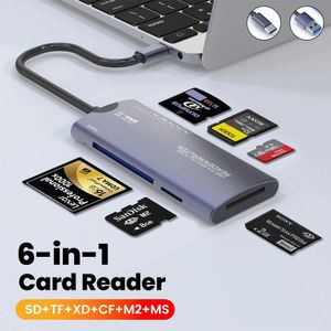 Lecteur multifonctionnel USB2.0 6 en 1, adaptateur de carte mémoire SD/TF/XD/CF/M2, adapté aux appareils photo, ordinateurs, transfert de données à grande vitesse TYPE C