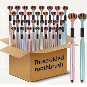 10 Brosses à Dents 3 Faces Adulte – Brosse à Dents 360° à Poils Souples en Microfibre, Nettoyage Complet des Dents et Gencives, Couleurs Aléatoires