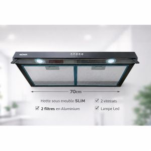 Gork Hotte aspirante Slim sous meuble noir avec visière et Filtres à charbon inclus 3 vitesses 70cm Lampe led
