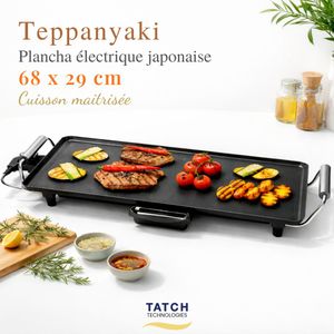 TATCH Grill Électrique Teppanyaki XXL 68x29cm - Plaque de Cuisson Antiadhésive Familiale - Plancha Japonaise 1800W Haute Performance - Barbecue de Table Intérieur sans Fumée - Idéal Grillades, Viandes, Poissons & Légumes - Thermostat Réglable - Nettoyage Facile