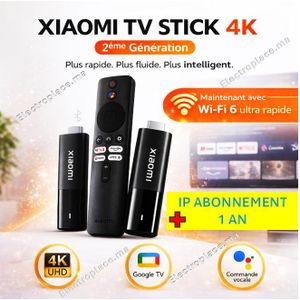 TV Stick 4K 2ème Génération – Google TV, Wi-Fi 6, Android TV, IP Abonnement 1 AN, Télécommande vocale MI 2nd Gen