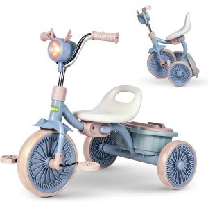 Tricycle Pliable avec Lumière et Coffre de Rangement - Bleu
