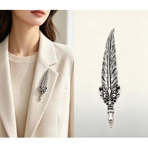 1pc Broche de revers plume vintage, stylo à plume rétro en métal, accessoire de vêtement élégant pour costume, manteau, châle, tenue de bureau quotidienne, broche de revers pour femmes