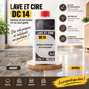 Nettoyant Traitant Sol Flacon 1.25 Litres Formule Auto Lustrante Lavage Protège Brillance Grès Cérame Travertin Carreau Ciment Terrazzo Villa Appartement Bureau