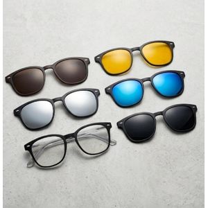 Pack Lunettes Magnétiques 6 en 1 Magic Vision - Monture Optique avec 5 Clips Solaires Polarisés et Vision Nocturne