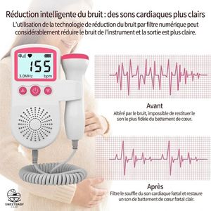 Bebe foetal Moniteur rythme cardiaque Détecteur des battements coeur du bebe foetal grossesse - Fetal Doppler