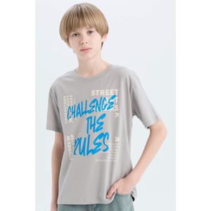 Defacto تيشيرت نص كم مطبوع قصة عادية برقبة مستديرة