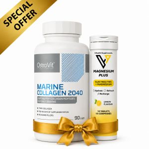 OstroVit Pack Marine Collagen 2040 mg - 90 Caps + Electrolytes Plus Magnesium - Citron 10 Comprimés Effervescents
