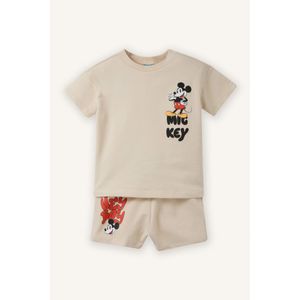 Defacto طقم قماش رقيق بياقة مستديرة من ديزني ميكي وميني من قطعتين