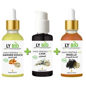LY BIO PACK HUILE AMANDE DOUCE 50ML - PIPETTE + HUILE CADE 50ML - POMPE + HUILE NIGELLE 50ML - PIPETTE