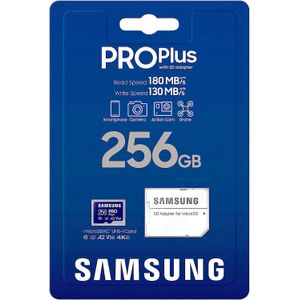 Samsung PRO Plus + Adapter 256GB microSDXC Vitesse 180MB/s UHS-I, U3, A2, V30, Full HD & 4K UHD Pour Android Smartphones, Tablets, Go Pro et Drone