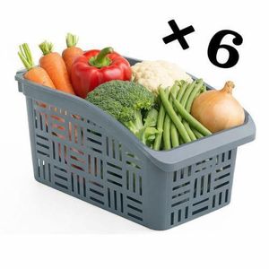 Lot de 6 Paniers de Rangement Multifonctions – Organisateur Gain de Place pour Cuisine, Frigo et Salle de Bain – Gris