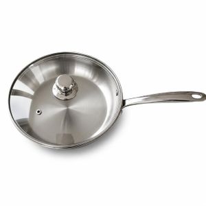 Poêle en Acier Inoxydable avec Couvercle en Verre – Diamètre 28 cm – Robuste et Polyvalente pour une Cuisine Quotidienne