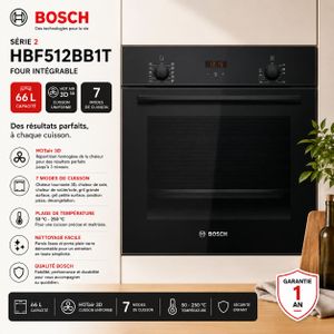 Bosch Four intégrable 66L Série 2 électrique 7 modes, Technologie 3D HotAir nettoyage hydrolyse, HBF512BB1T