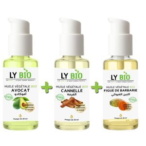 LY BIO PACK HUILE AVOCAT 50ml - POMPE + HUILE CANNELLE 50ML - POMPE + HUILE FIGUE DE BARBARIE 50ML - POMPE