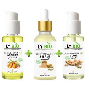 LY BIO PACK HUILE ABRICOT 50ML - POMPE + HUILE SESAME 50ml - PIPETTE + HUILE SOJA 50ML - POMPE