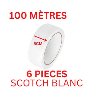 Generic PACK DE 6 SCOTCH RUBAN ADHÉSIF BLANC 100M à prix pas cher