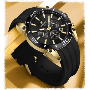 REWARD Montre Homme Sport Chronographe VIP 831105 Cadran Noir Boîtier Or Bracelet Silicone Dateur Luminescent Étanche