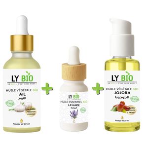 LY BIO PACK HUILE AIL 50ML - PIPETTE + HUILE ESSENTIEL LAVANDE 10ML + HUILE JOJOBA 50ML - POMPE