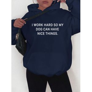 Sweat à capuche oversize pour femmes avec slogan drôle d'amoureux des chiens - Pull noir doux, hoodie confortable poche automne/hiver, pull décontracté lavable en machine texte dos "Je travaille dur que mon chat puisse avoir de quoi, Sweatshirt en polai