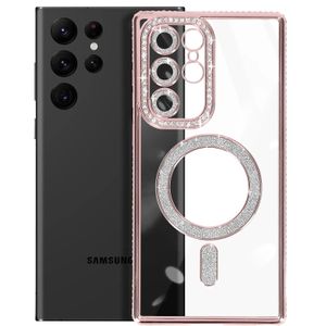 Case Pochette Diamant pour Samsung Galaxy S25 ultra MagSafe Contour Strass Rose