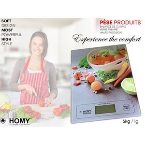 Homy Balance de cuisine numérique électronique, 5Kg x 1g, en verre