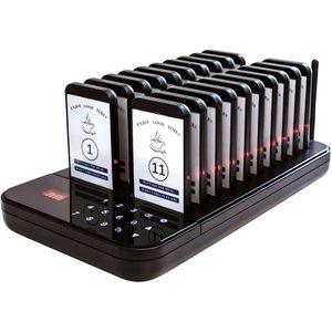 Système d’Appel Sans Fil avec 20 Bipeurs Clients Rechargeables – Pager File d’Attente, Vibration, Bip et Flash, Portée jusqu’à 500 m